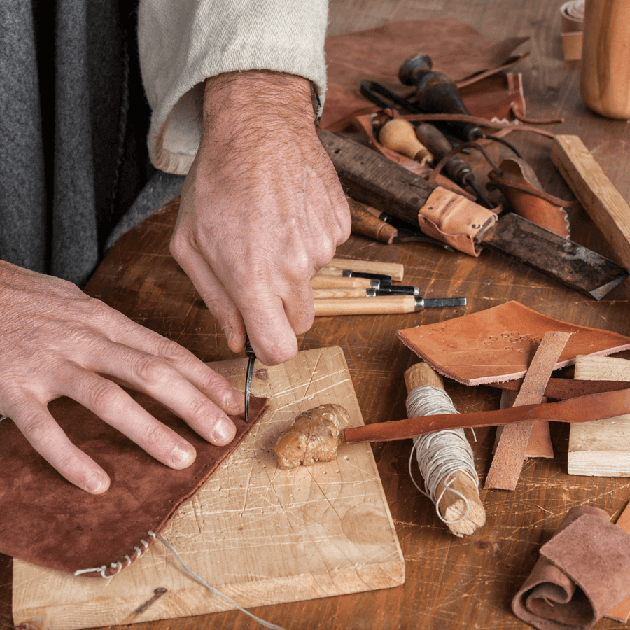 Artisan crafting leather
