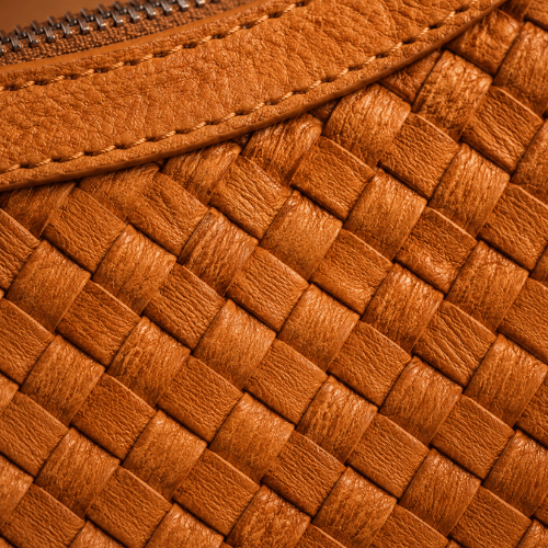 Cherry Leather Braided Shoulder Bag